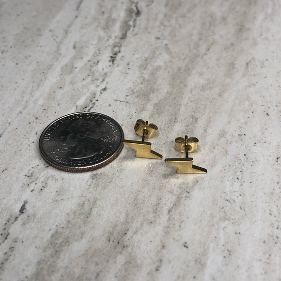 Stainless Steel Gold Lightning Bolt Earrings - Picture 12 of 15